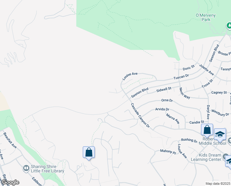 map of restaurants, bars, coffee shops, grocery stores, and more near Lone Oak Drive in Los Angeles