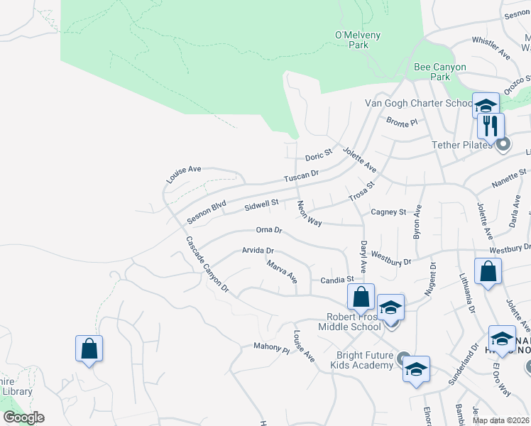 map of restaurants, bars, coffee shops, grocery stores, and more near 12647 Nola Place in Los Angeles