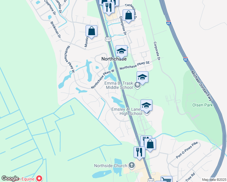 map of restaurants, bars, coffee shops, grocery stores, and more near 2901 New Town Drive in Wilmington