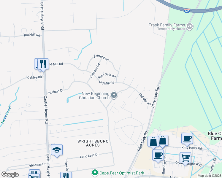 map of restaurants, bars, coffee shops, grocery stores, and more near 604 Carver Ct in Castle Hayne