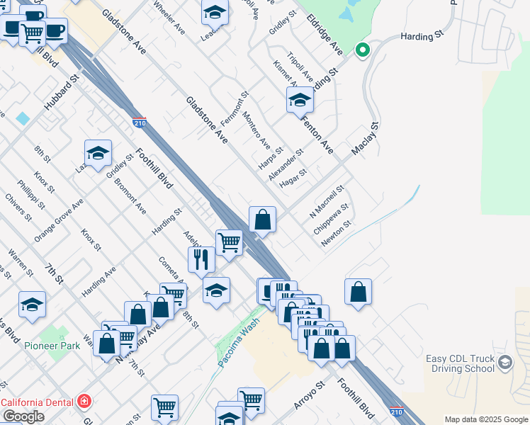 map of restaurants, bars, coffee shops, grocery stores, and more near 13106 Hagar Street in Los Angeles