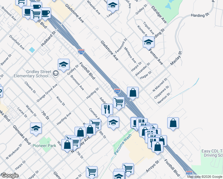 map of restaurants, bars, coffee shops, grocery stores, and more near 13224 Shaw Lane in Los Angeles