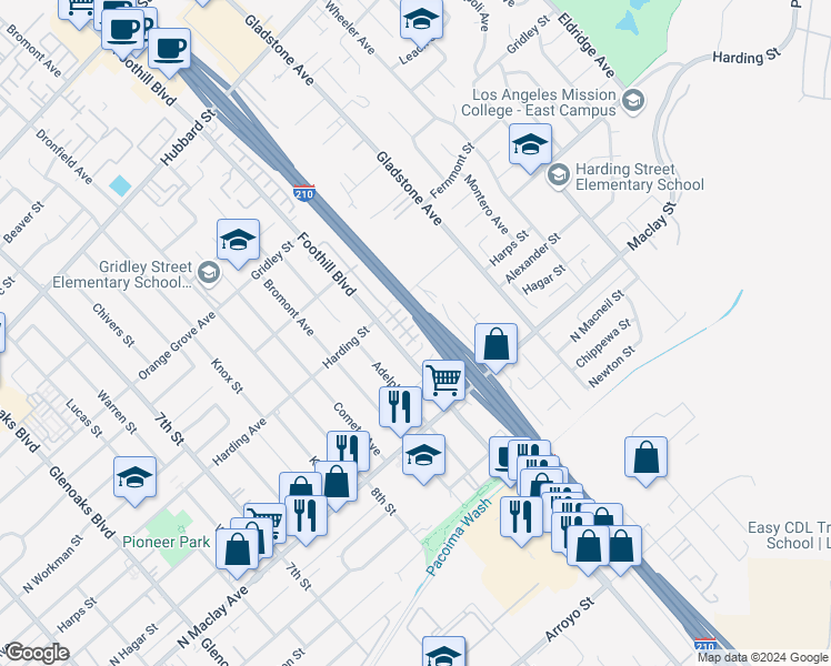 map of restaurants, bars, coffee shops, grocery stores, and more near 13216 Shaw Lane in Los Angeles