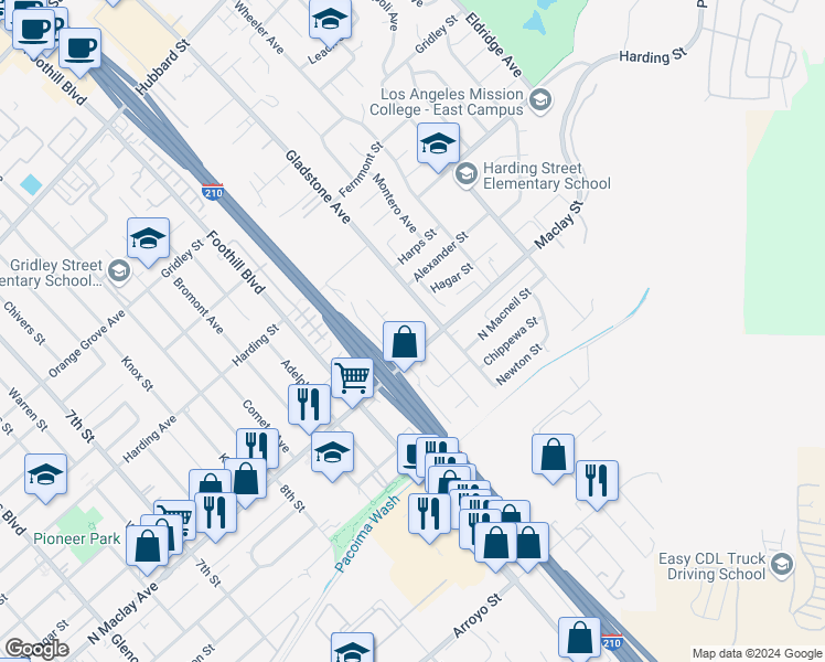 map of restaurants, bars, coffee shops, grocery stores, and more near 13106 Hagar Street in Los Angeles