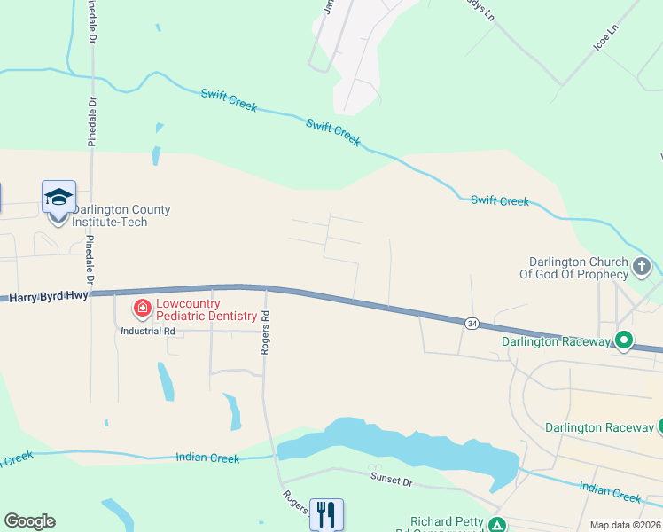 map of restaurants, bars, coffee shops, grocery stores, and more near 1500 Thomas Dr in Darlington