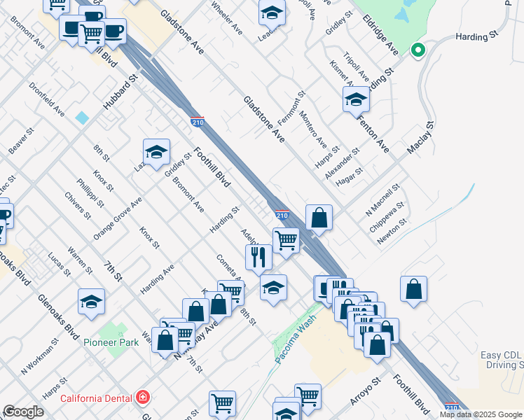 map of restaurants, bars, coffee shops, grocery stores, and more near 13238 Klein Court in Los Angeles