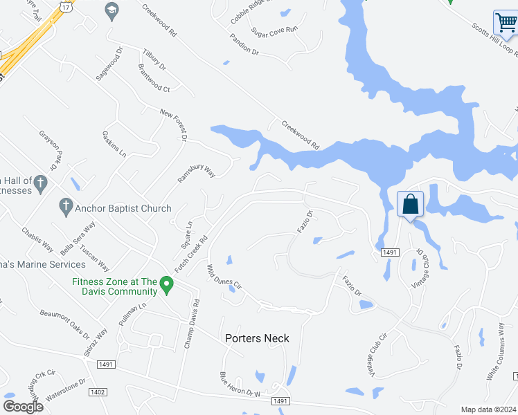 map of restaurants, bars, coffee shops, grocery stores, and more near 1004 Wild Dunes Circle in Wilmington