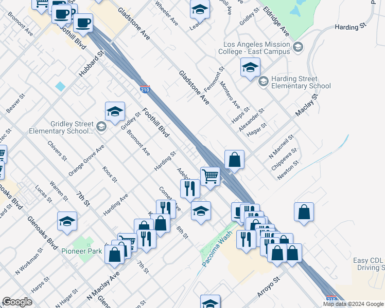map of restaurants, bars, coffee shops, grocery stores, and more near 13236 Klein Court in Los Angeles