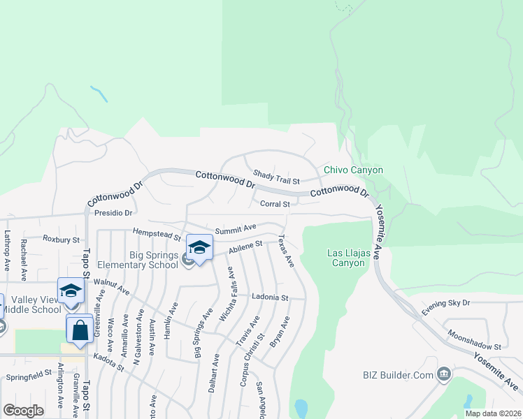 map of restaurants, bars, coffee shops, grocery stores, and more near 4869 Summit Avenue in Simi Valley