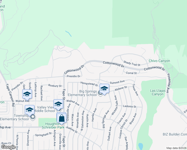 map of restaurants, bars, coffee shops, grocery stores, and more near 3717 Horizon Ridge Court in Simi Valley