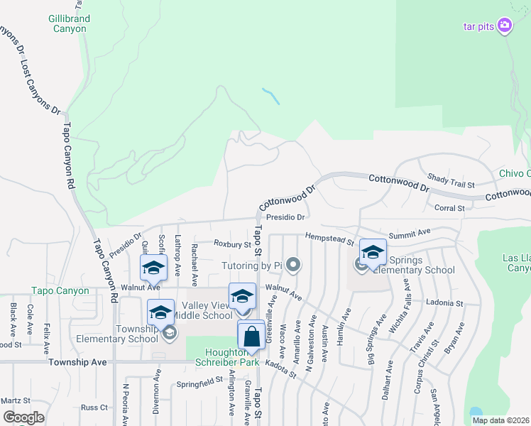 map of restaurants, bars, coffee shops, grocery stores, and more near 4405 Presidio Drive in Simi Valley