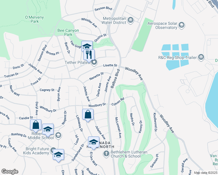 map of restaurants, bars, coffee shops, grocery stores, and more near 12670 Jimeno Avenue in Los Angeles