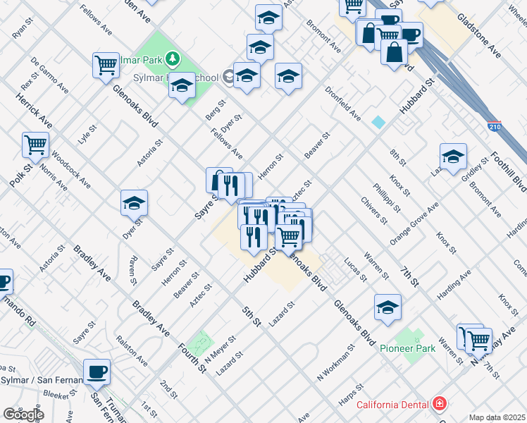 map of restaurants, bars, coffee shops, grocery stores, and more near in Los Angeles