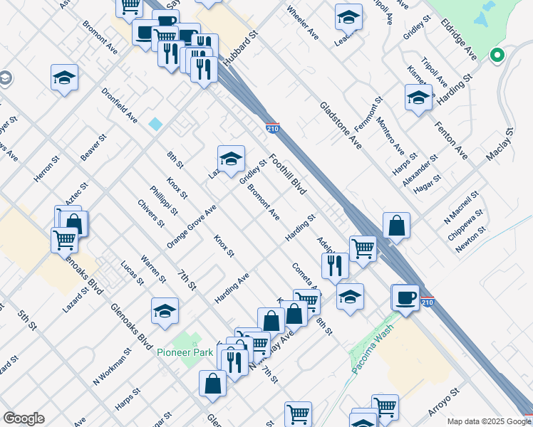 map of restaurants, bars, coffee shops, grocery stores, and more near 12666 Cometa Avenue in San Fernando