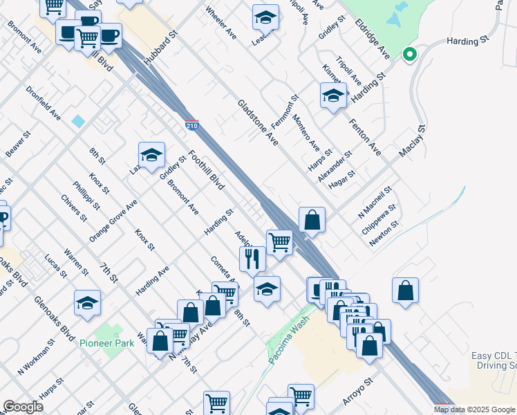 map of restaurants, bars, coffee shops, grocery stores, and more near 13224 Shaw Lane in Los Angeles