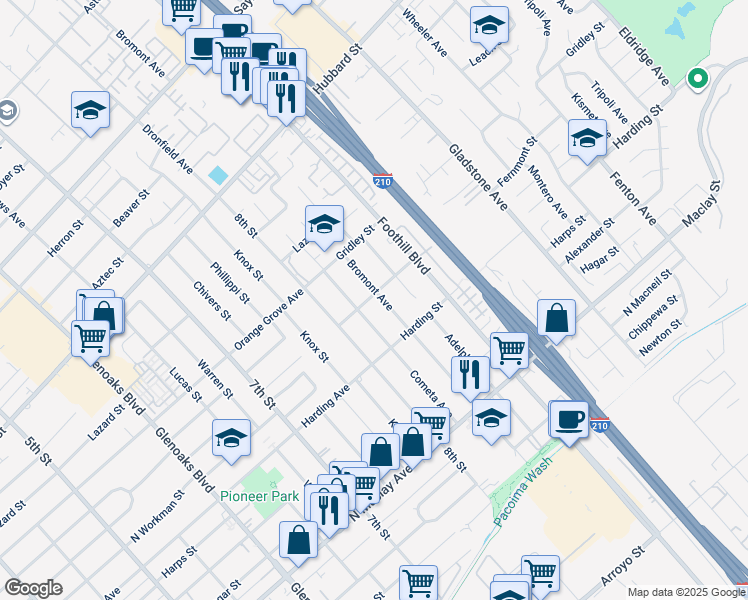 map of restaurants, bars, coffee shops, grocery stores, and more near 12666 Cometa Avenue in San Fernando