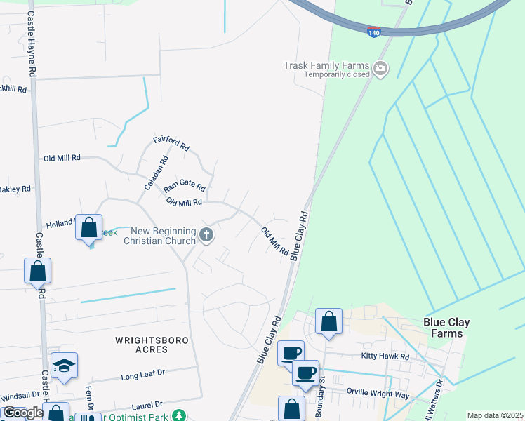 map of restaurants, bars, coffee shops, grocery stores, and more near 3304 North Woolwitch Court in Castle Hayne
