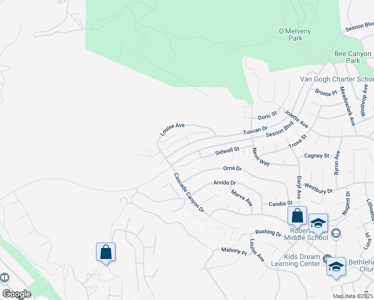map of restaurants, bars, coffee shops, grocery stores, and more near 17816 Tuscan Drive in Los Angeles
