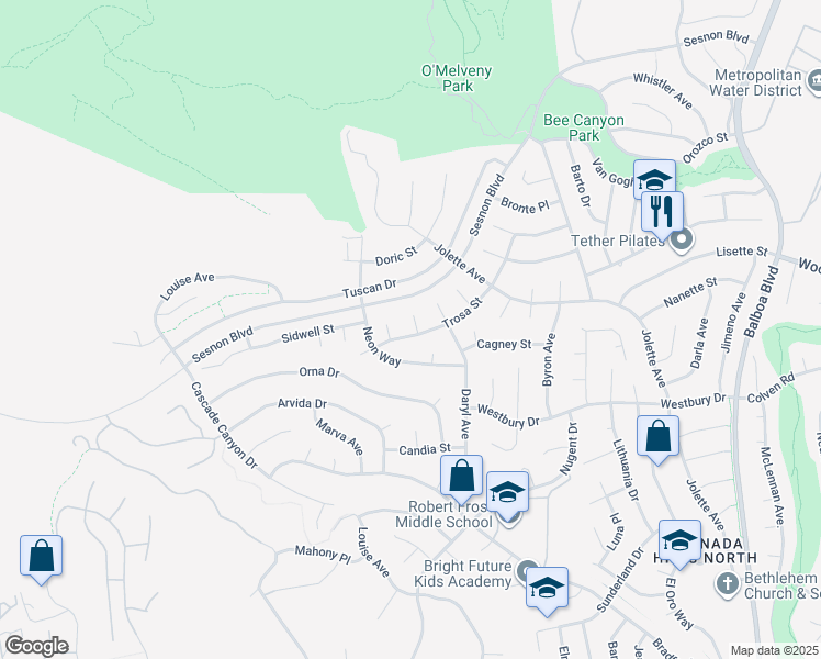 map of restaurants, bars, coffee shops, grocery stores, and more near 12701 Norlina Place in Los Angeles