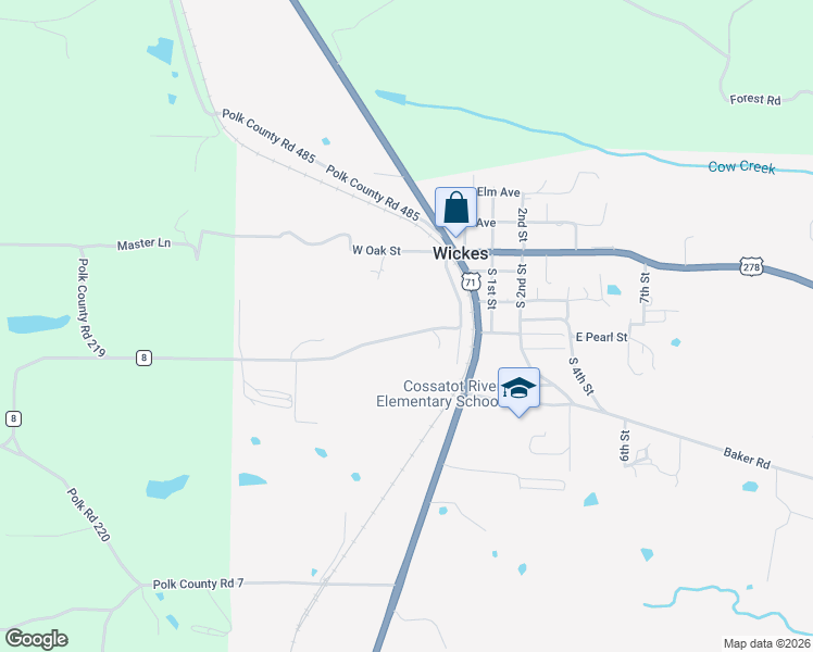 map of restaurants, bars, coffee shops, grocery stores, and more near 158 Oak Grove Road in Wickes