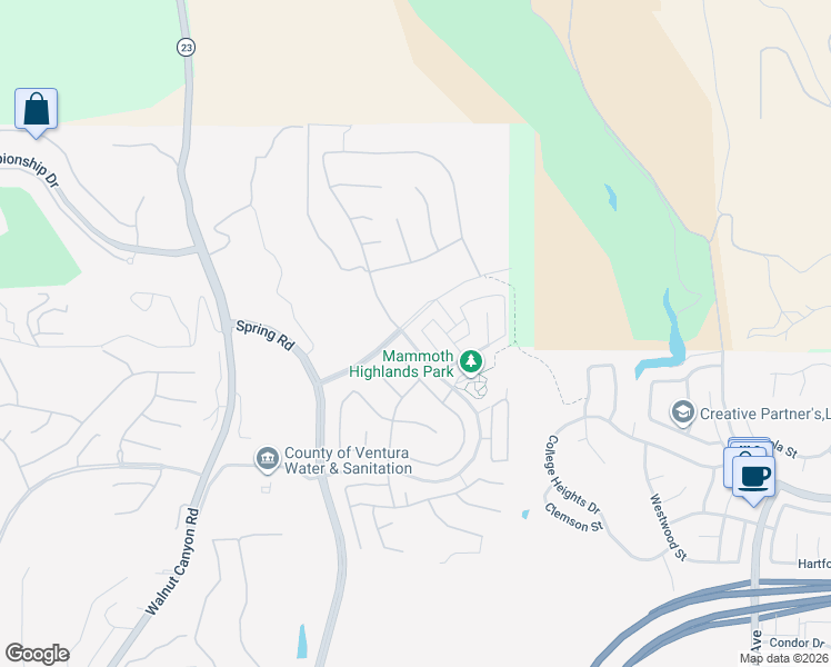 map of restaurants, bars, coffee shops, grocery stores, and more near 7085 Crozet Avenue in Moorpark
