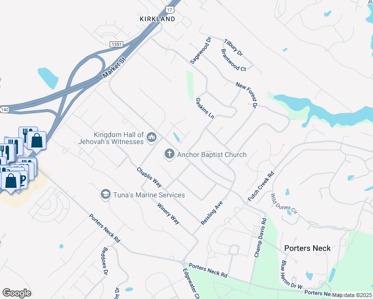map of restaurants, bars, coffee shops, grocery stores, and more near 8605 Plantation Landing Drive in Wilmington