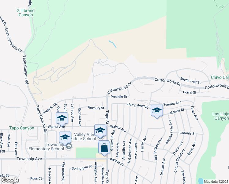 map of restaurants, bars, coffee shops, grocery stores, and more near 4418 Presidio Drive in Simi Valley