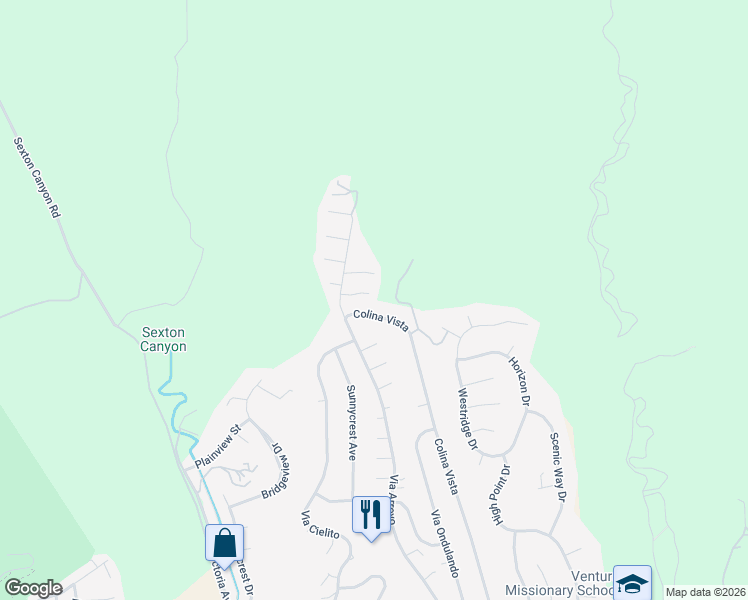map of restaurants, bars, coffee shops, grocery stores, and more near 1249 Colina Vista in Ventura