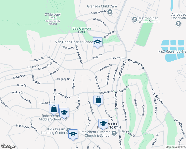 map of restaurants, bars, coffee shops, grocery stores, and more near 12713 Jolette Avenue in Los Angeles