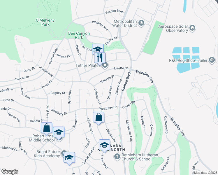 map of restaurants, bars, coffee shops, grocery stores, and more near 12701 Darla Avenue in Los Angeles