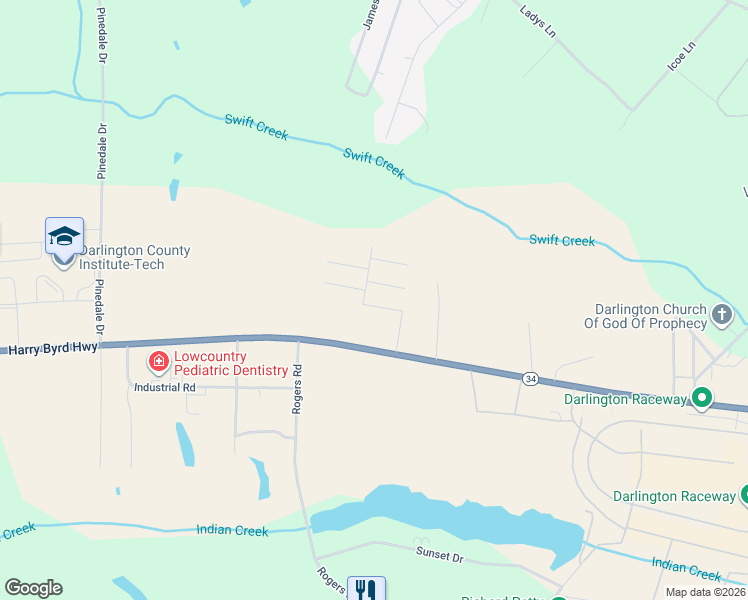 map of restaurants, bars, coffee shops, grocery stores, and more near 1500-1598 Jans Drive in Darlington