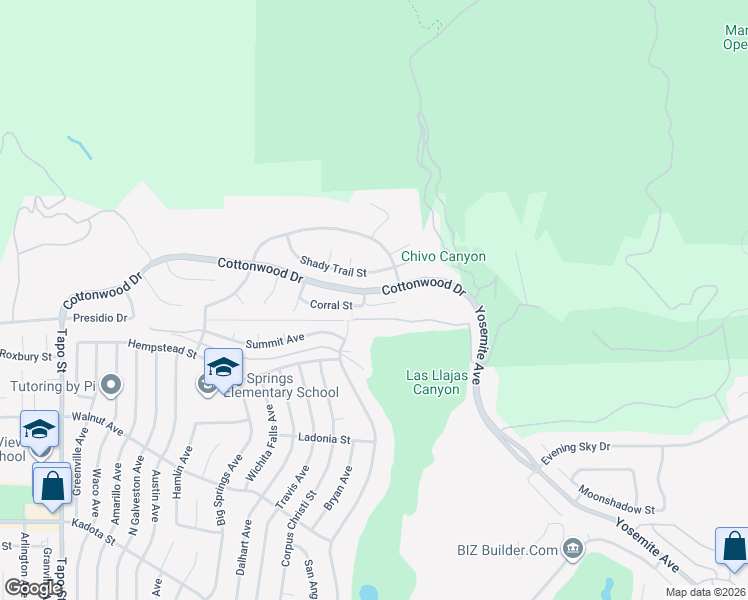 map of restaurants, bars, coffee shops, grocery stores, and more near 5019 Corral Street in Simi Valley