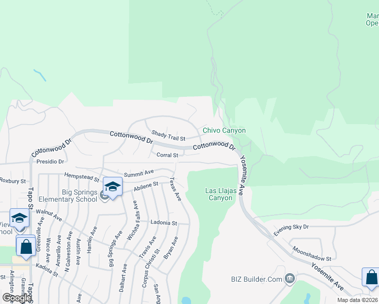 map of restaurants, bars, coffee shops, grocery stores, and more near 5068 Shady Trail Street in Simi Valley