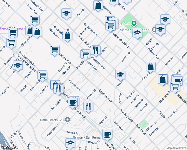 map of restaurants, bars, coffee shops, grocery stores, and more near 12719 Paseo del Tranquilo in Los Angeles