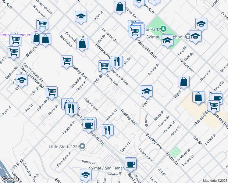 map of restaurants, bars, coffee shops, grocery stores, and more near 12719 Paseo del Tranquilo in Los Angeles