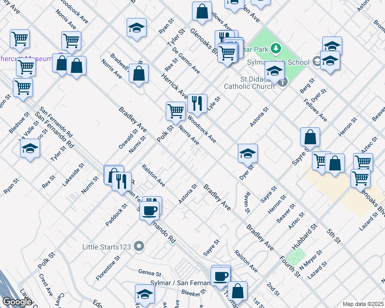 map of restaurants, bars, coffee shops, grocery stores, and more near 12719 Paseo del Tranquilo in Los Angeles