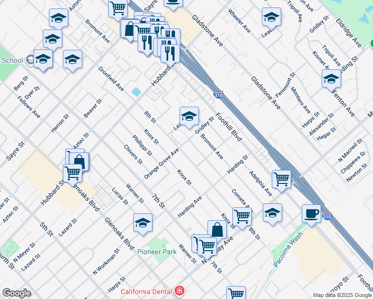 map of restaurants, bars, coffee shops, grocery stores, and more near 1815 8th Street in San Fernando