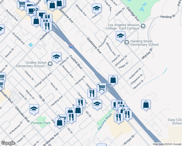 map of restaurants, bars, coffee shops, grocery stores, and more near 13253 Warnick Way in Los Angeles
