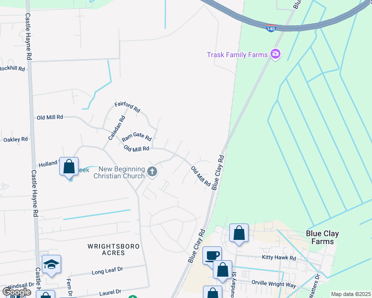 map of restaurants, bars, coffee shops, grocery stores, and more near 3305 North Woolwitch Court in Castle Hayne