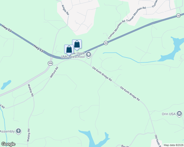 map of restaurants, bars, coffee shops, grocery stores, and more near 7950 Old Keith Bridge Road in Gainesville