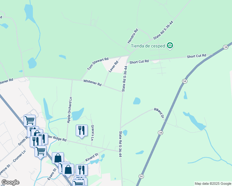 map of restaurants, bars, coffee shops, grocery stores, and more near 2447 Whitener Road in Newberry