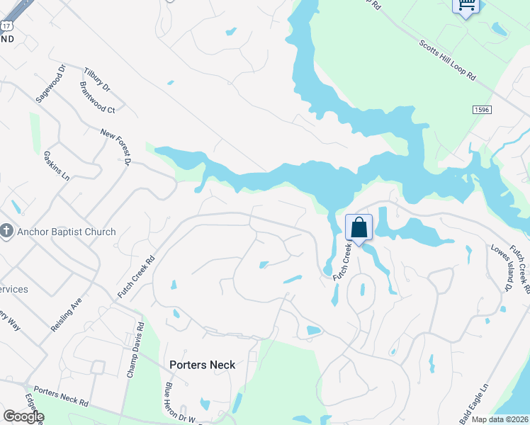 map of restaurants, bars, coffee shops, grocery stores, and more near 1005 Futch Creek Road in Wilmington