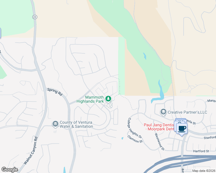 map of restaurants, bars, coffee shops, grocery stores, and more near 7124 Baneberry Avenue in Moorpark