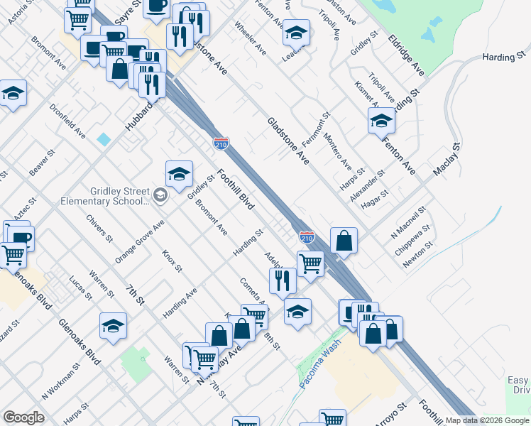 map of restaurants, bars, coffee shops, grocery stores, and more near 12745 Watt Lane in Los Angeles