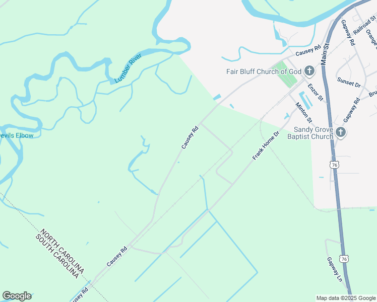 map of restaurants, bars, coffee shops, grocery stores, and more near 1025 Causey Road in Fair Bluff