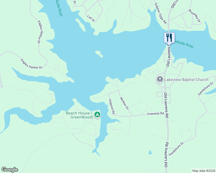 map of restaurants, bars, coffee shops, grocery stores, and more near 206 Bluff Road in Greenwood