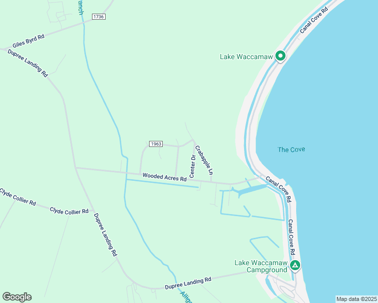 map of restaurants, bars, coffee shops, grocery stores, and more near 173 Center Drive in Lake Waccamaw