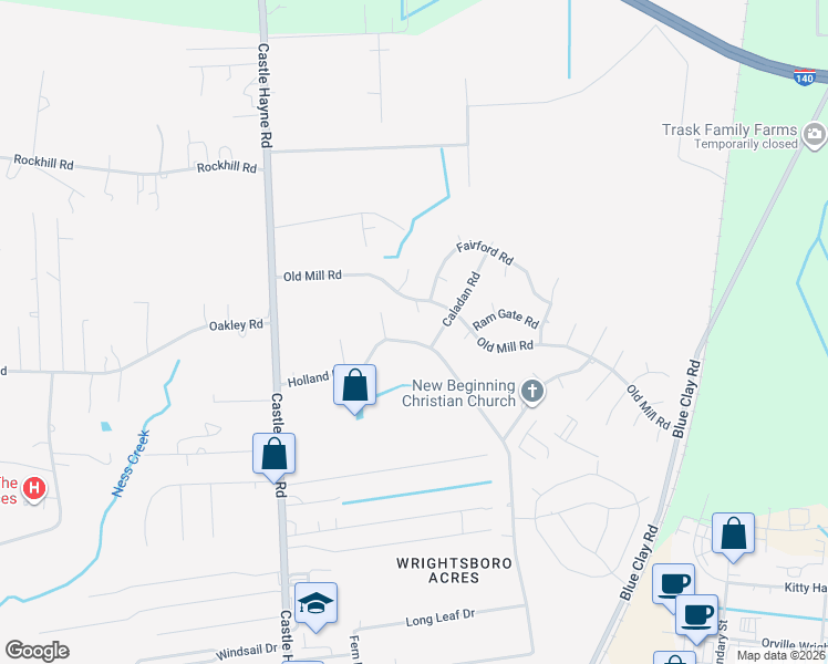 map of restaurants, bars, coffee shops, grocery stores, and more near 27 Holland Drive in Castle Hayne