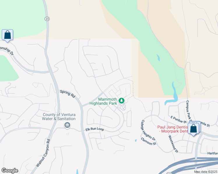 map of restaurants, bars, coffee shops, grocery stores, and more near Ridgecrest Drive in Moorpark