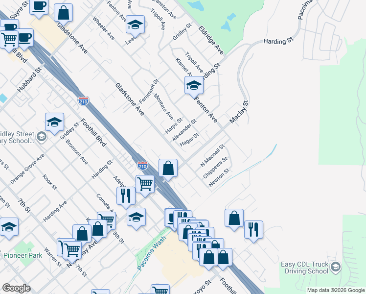 map of restaurants, bars, coffee shops, grocery stores, and more near 13056 Hagar Street in Los Angeles